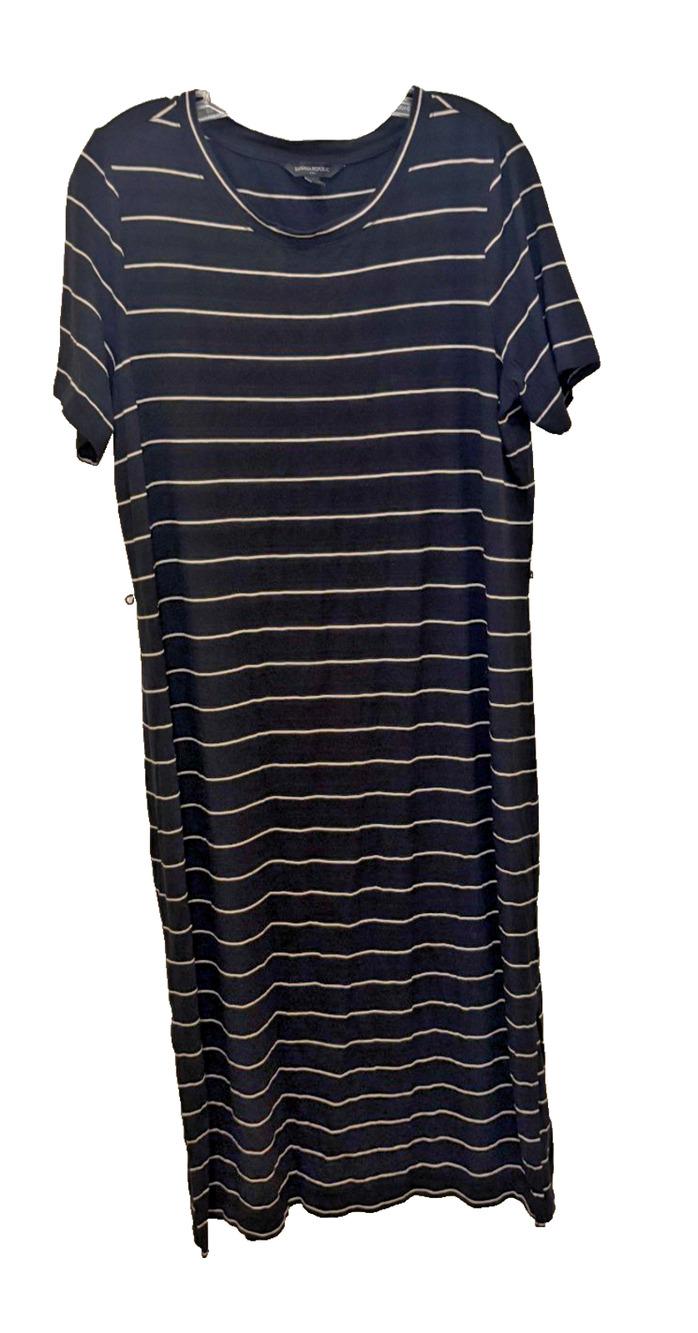 Banana Republic Womens Black Maxi T-Shirt Dress Mock Neck Short Sleeve Size L